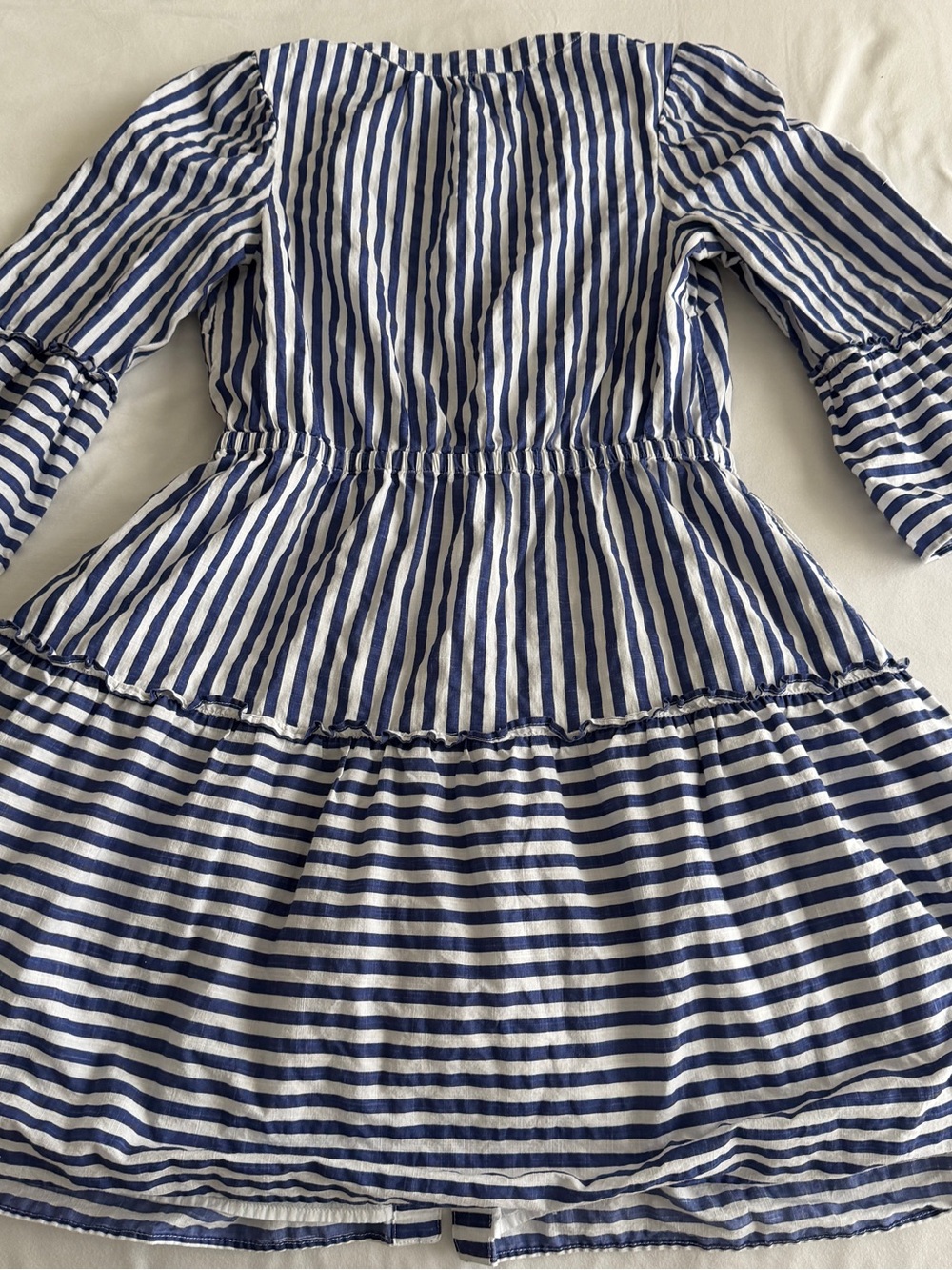 Draper James Navy and White Striped Tie-Front Tiered Dress - Picture 4 of 4
